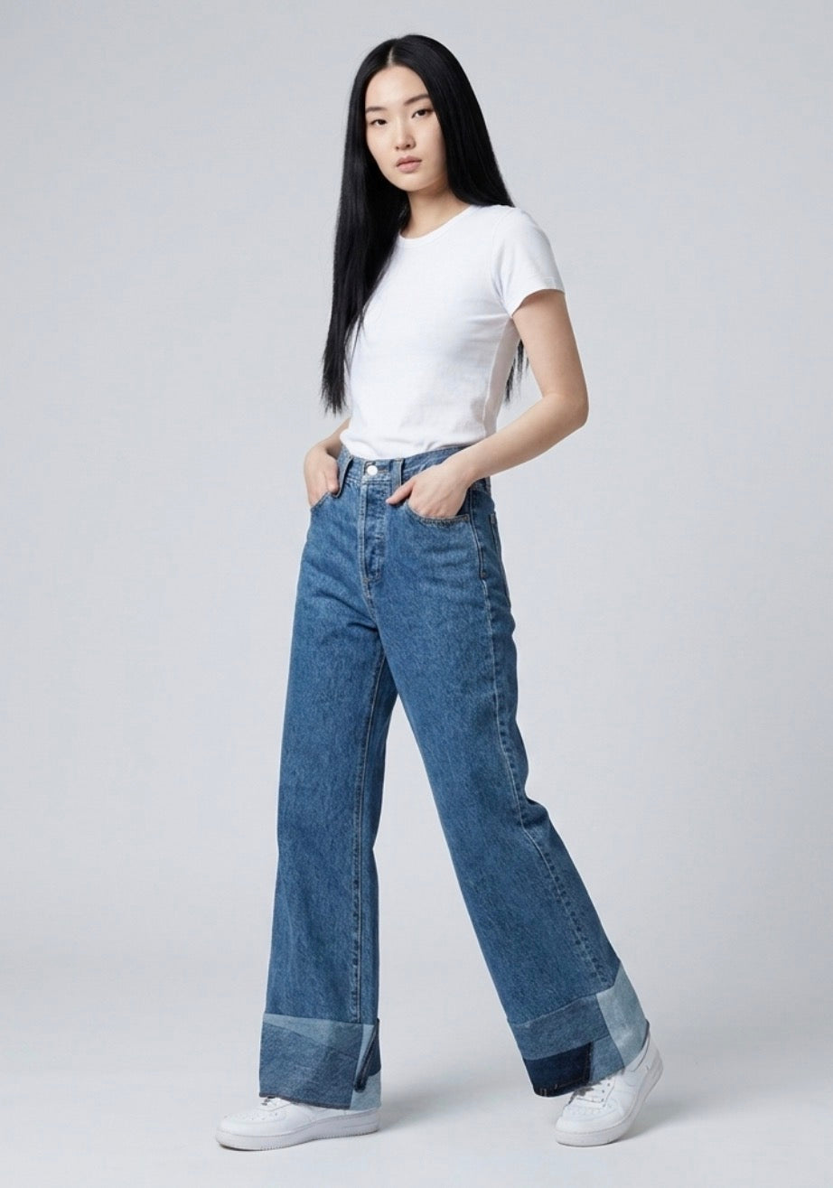 Reworked Patchwork “The Farrah Hi-Rise Wide Leg” in size 23