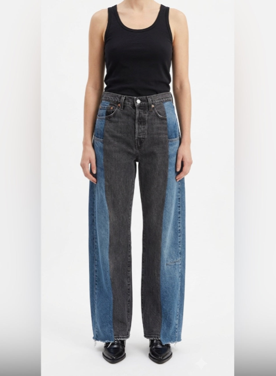Reworked Levi's Two-Tone Barrel Jeans – Black & Blue – Size 28 – One of One