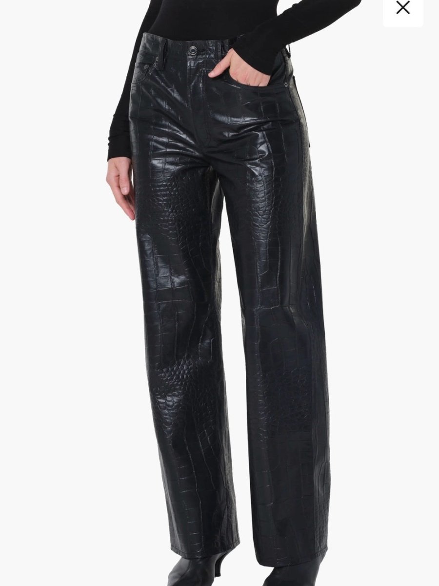AGOLDE Arc Wide-Leg Pants in Black Faux Croc – Preloved - TheRWDenimAGOLDE Arc Black Faux Croc Wide-Leg Pants Croc-Embossed – TheRWDenim