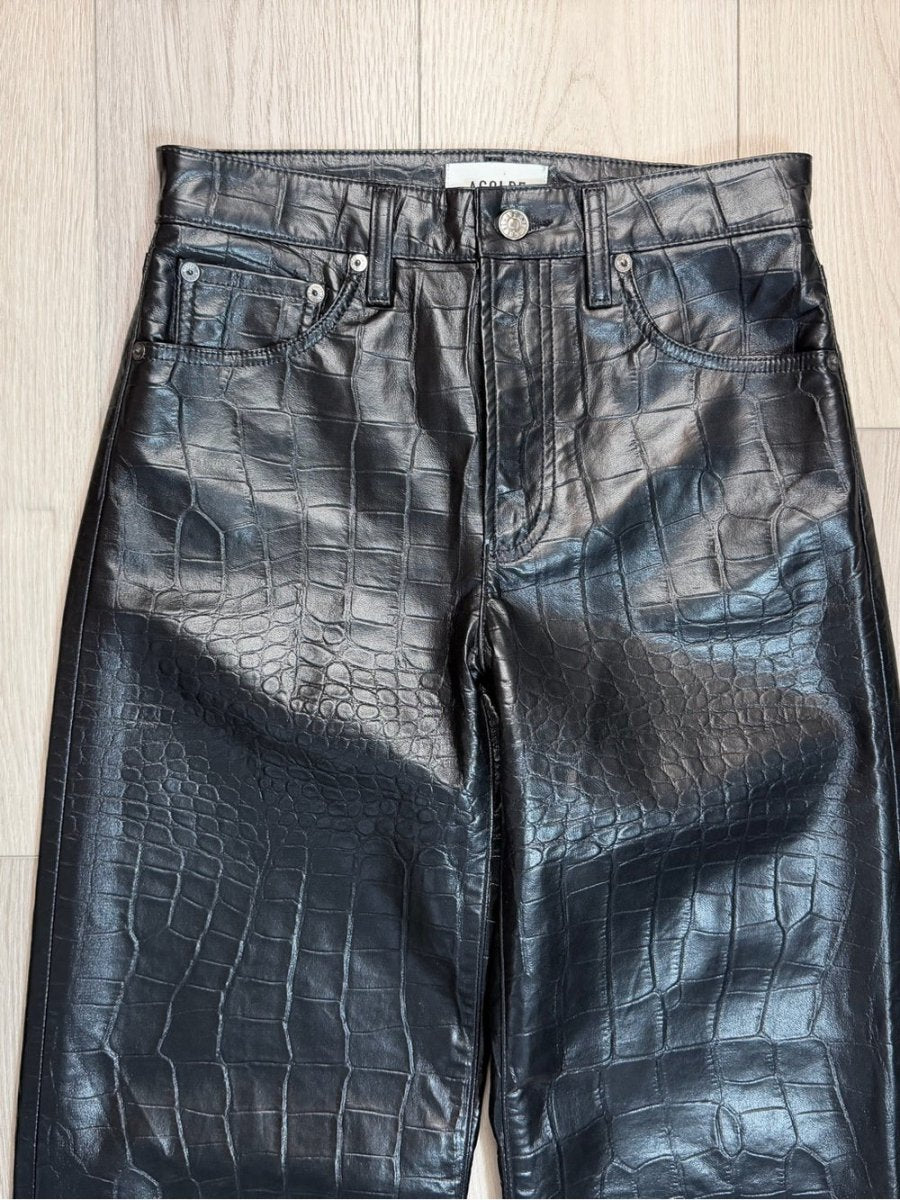 AGOLDE Arc Wide-Leg Pants in Black Faux Croc – Preloved - TheRWDenimAGOLDE Arc Black Faux Croc Wide-Leg Pants Croc-Embossed – TheRWDenim