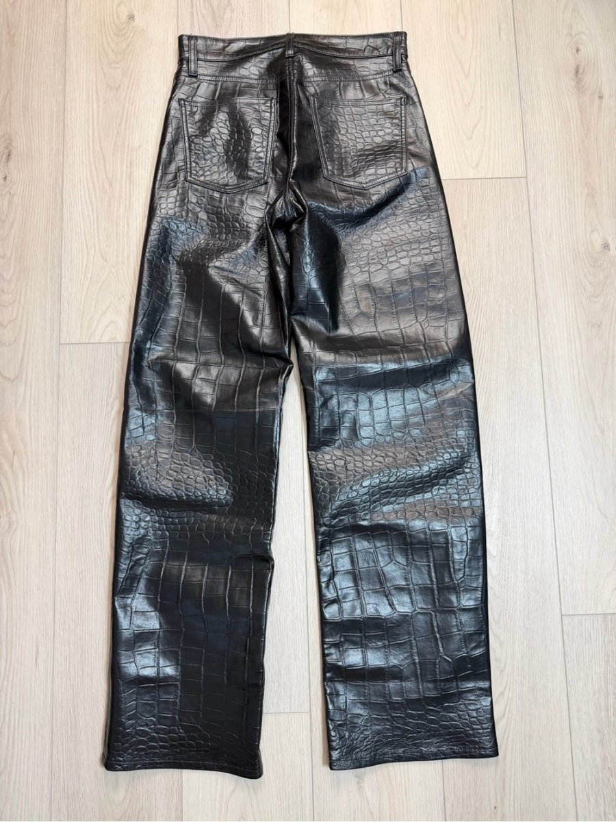 AGOLDE Arc Wide-Leg Pants in Black Faux Croc – Preloved - TheRWDenimAGOLDE Arc Black Faux Croc Wide-Leg Pants Croc-Embossed – TheRWDenim