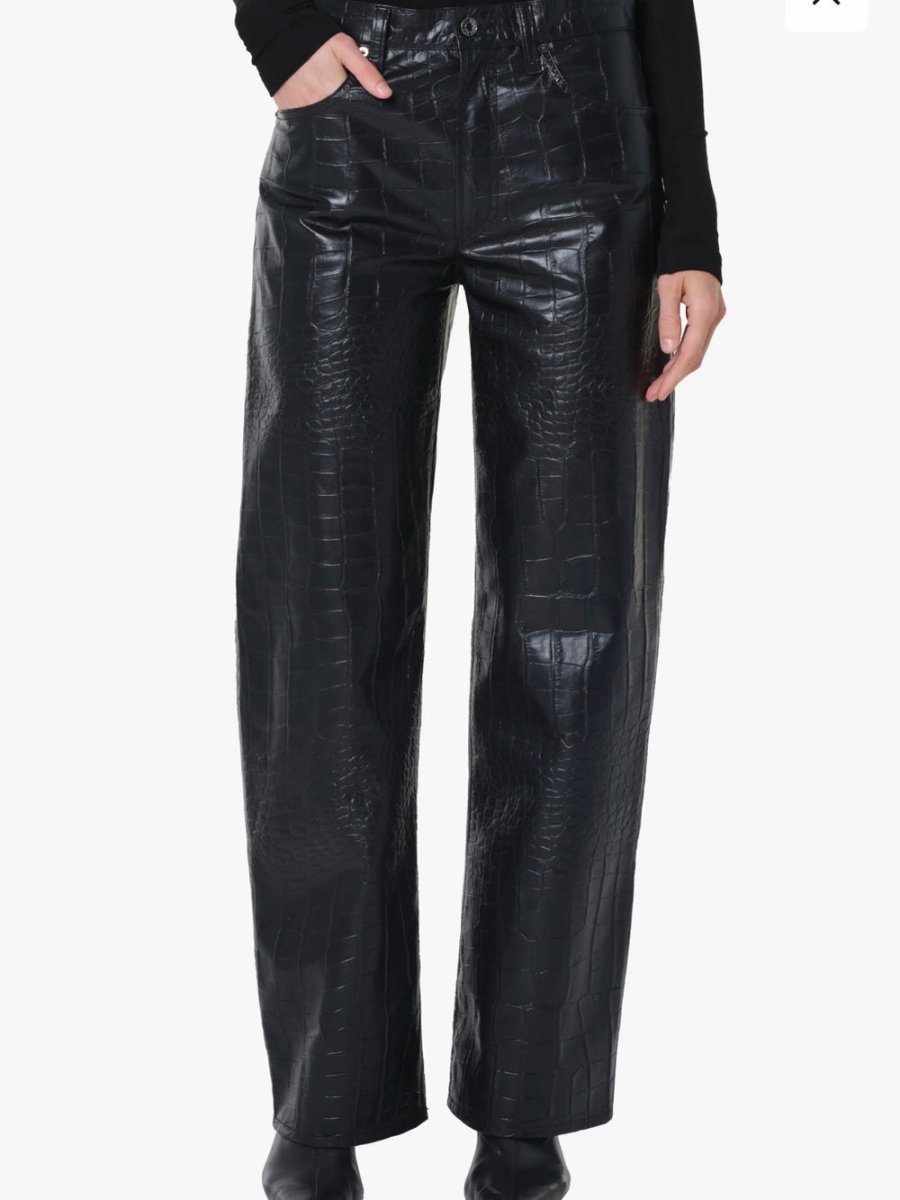 AGOLDE Arc Wide-Leg Pants in Black Faux Croc – Preloved - TheRWDenimAGOLDE Arc Black Faux Croc Wide-Leg Pants Croc-Embossed – TheRWDenim