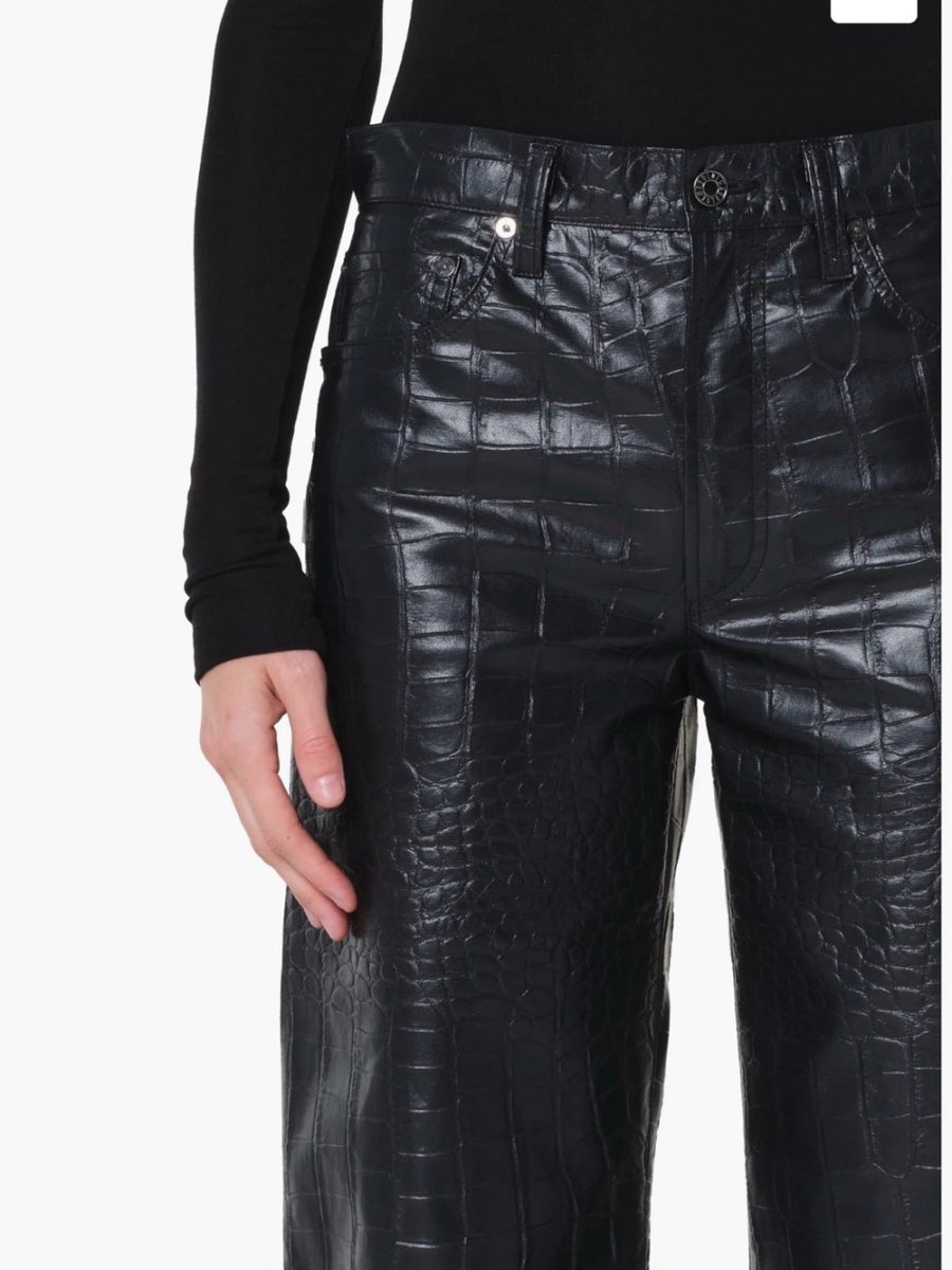 AGOLDE Arc Wide-Leg Pants in Black Faux Croc – Preloved - TheRWDenimAGOLDE Arc Black Faux Croc Wide-Leg Pants Croc-Embossed – TheRWDenim