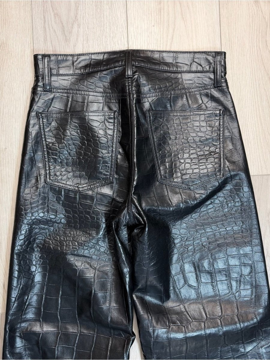 AGOLDE Arc Wide-Leg Pants in Black Faux Croc – Preloved - TheRWDenimAGOLDE Arc Black Faux Croc Wide-Leg Pants Croc-Embossed – TheRWDenim