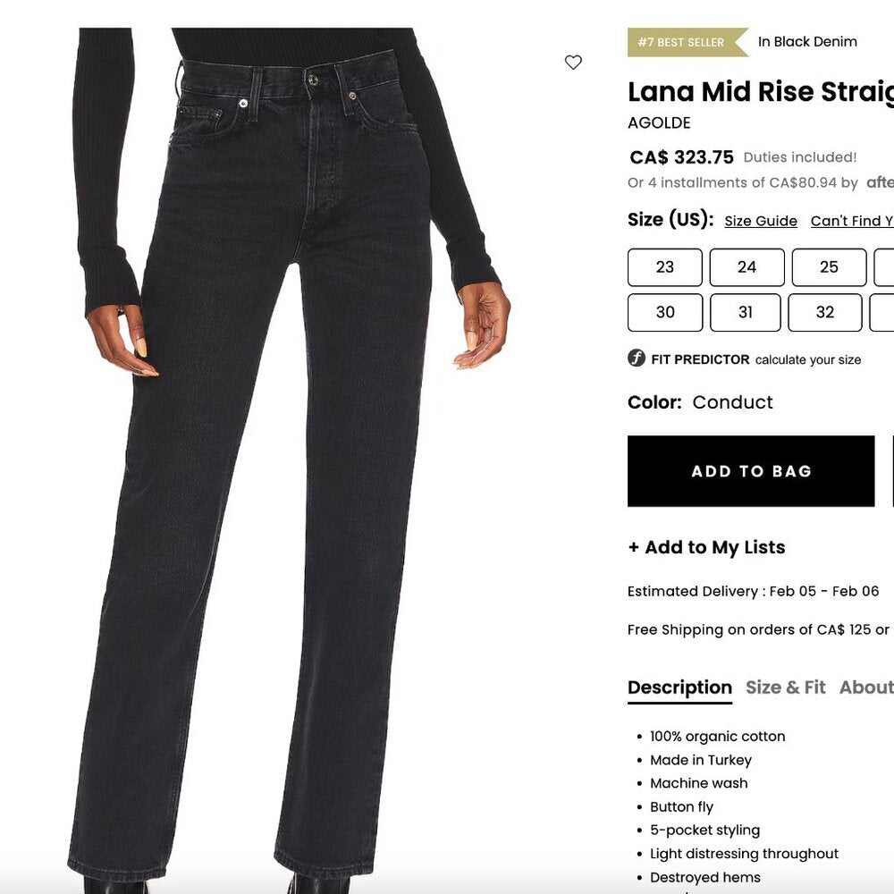 AGOLDE Lana Mid-Rise Jeans – Black (Size 25) - TheRWDenimAGOLDE Lana Mid-Rise – Black Straight-Leg – TheRWDenim
