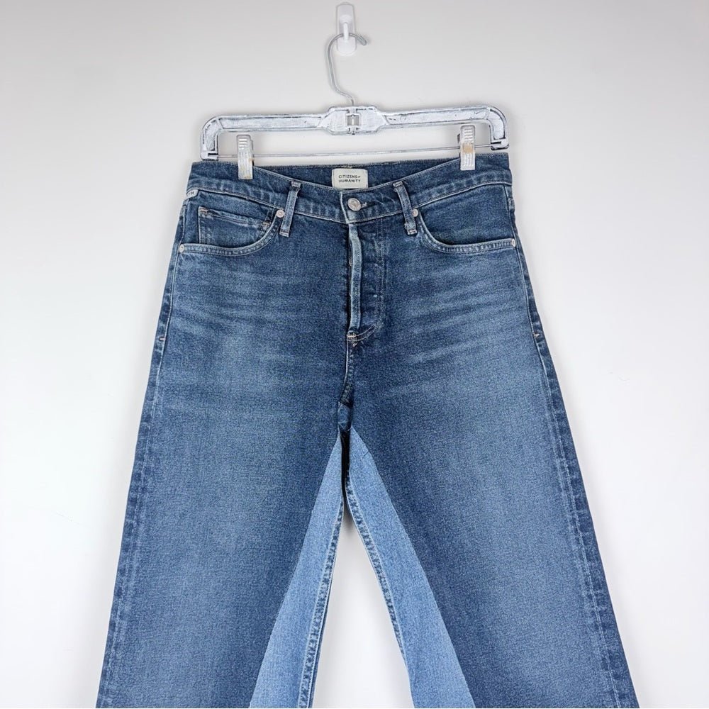 Citizens of humanity two tone reworked in size 27 - TheRWDenimCitizens of Humanity Two Tone Wide-Leg Blue Wash Upcycled Reworked Denim – TheRWDenim