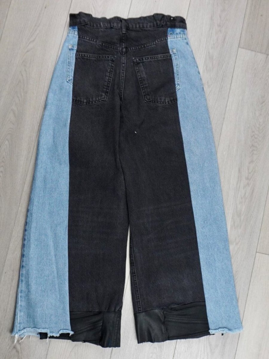 Color Block Wide Leg Jeans (Size 28) – Rare Edgy Style - TheRWDenimColor Block Wide Leg – Rare Edgy Style Patchwork Upcycled Reworked Denim – TheRWDenim
