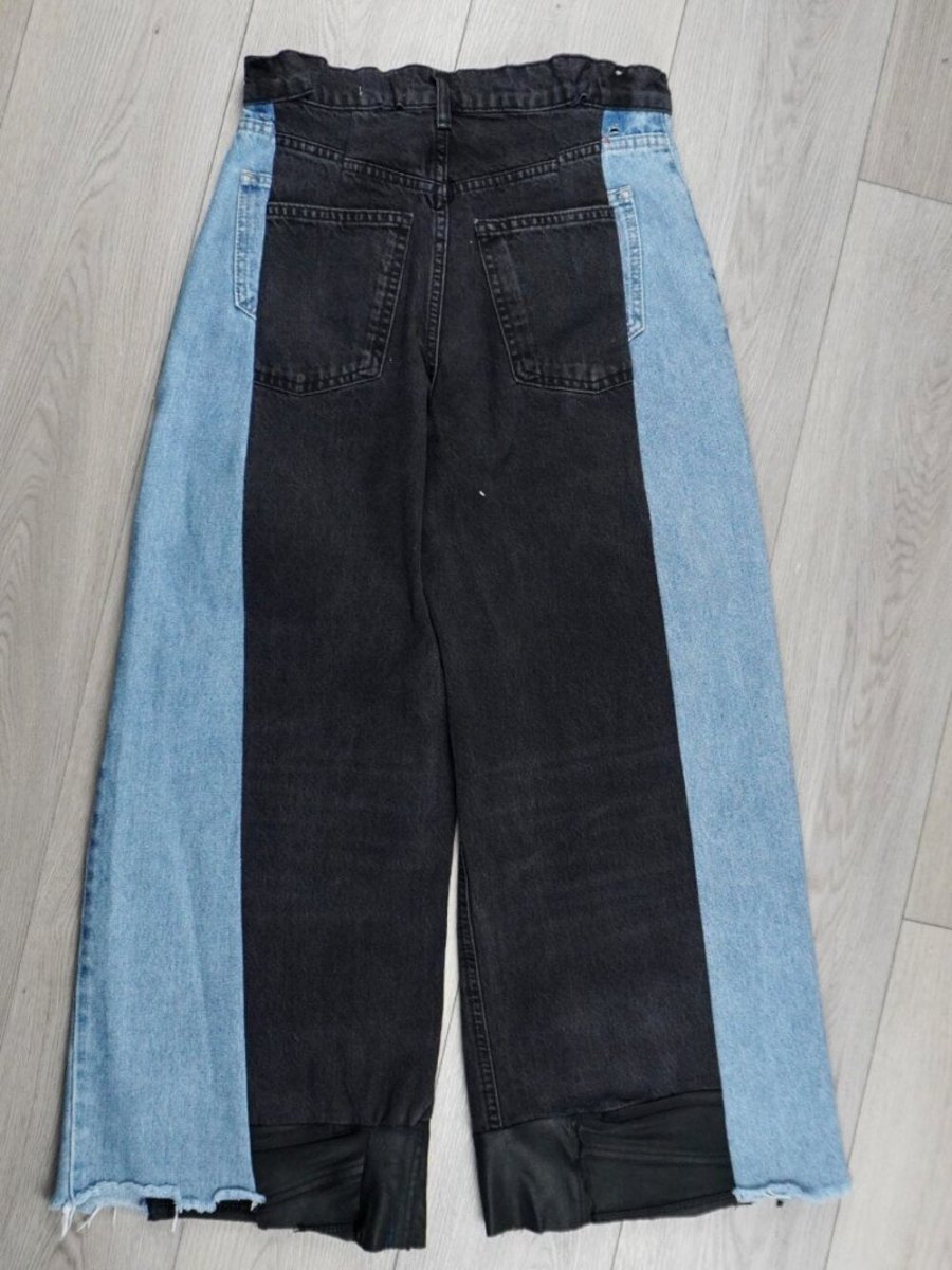 Color Block Wide Leg Jeans (Size 28) – Rare Edgy Style - TheRWDenimColor Block Wide Leg – Rare Edgy Style Patchwork Upcycled Reworked Denim – TheRWDenim