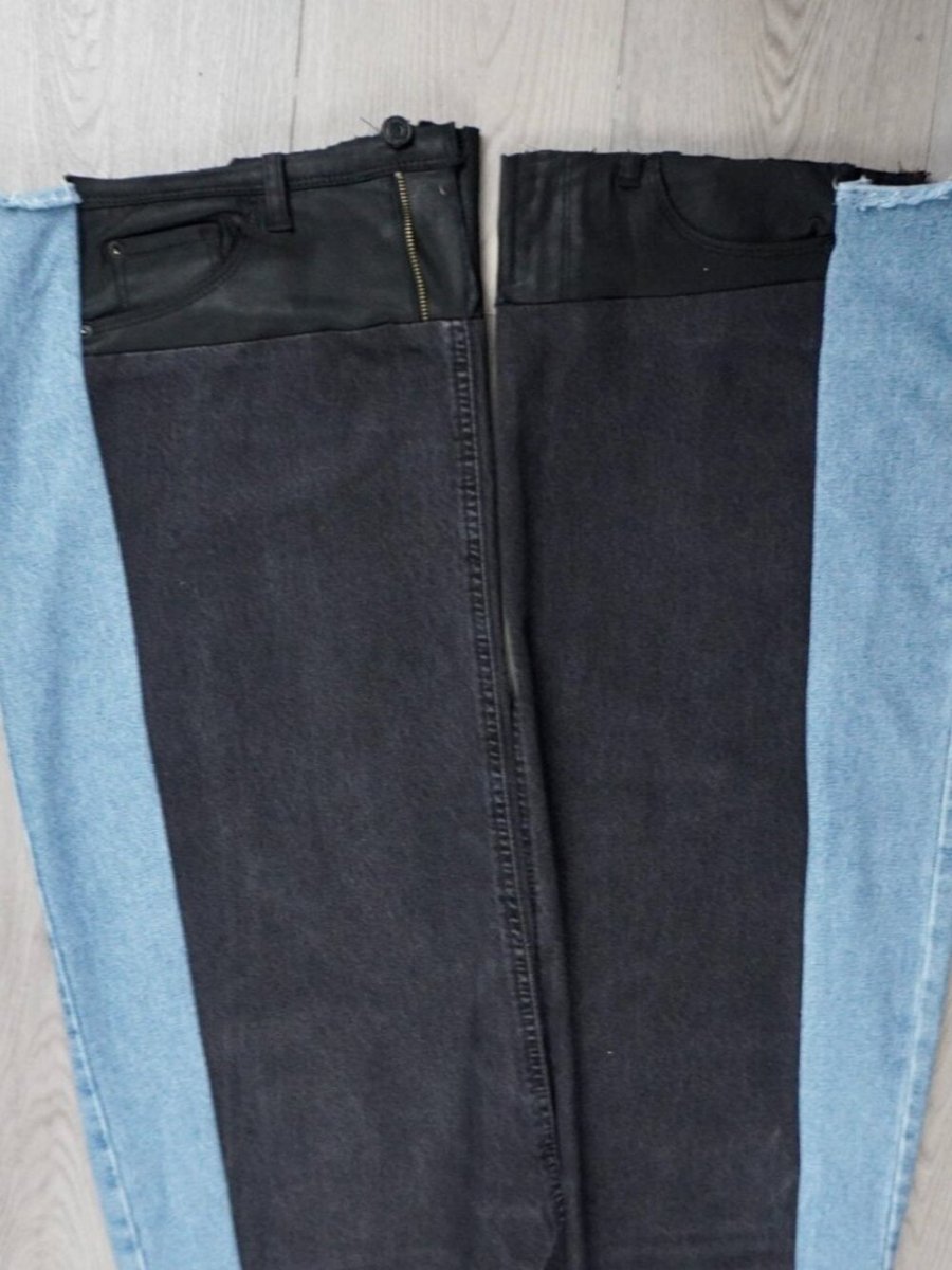 Color Block Wide Leg Jeans (Size 28) – Rare Edgy Style - TheRWDenimColor Block Wide Leg – Rare Edgy Style Patchwork Upcycled Reworked Denim – TheRWDenim