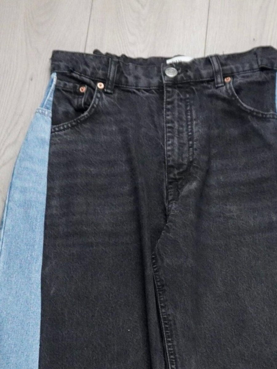 Color Block Wide Leg Jeans (Size 28) – Rare Edgy Style - TheRWDenimColor Block Wide Leg – Rare Edgy Style Patchwork Upcycled Reworked Denim – TheRWDenim