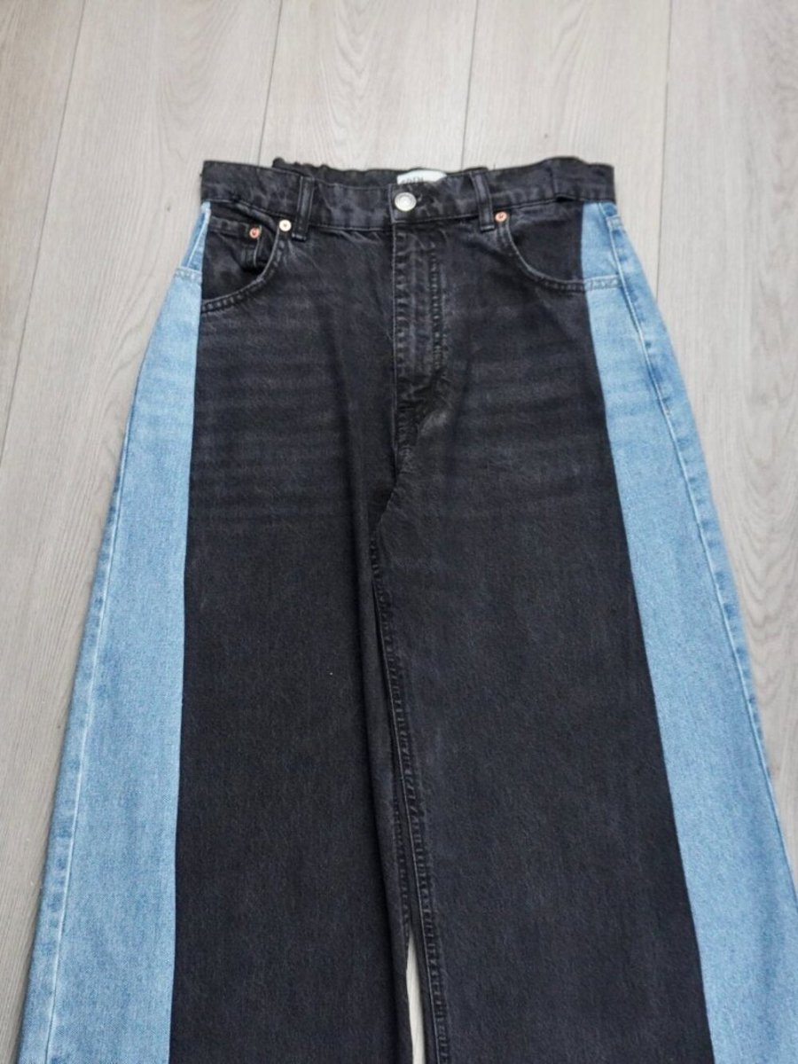 Color Block Wide Leg Jeans (Size 28) – Rare Edgy Style - TheRWDenimColor Block Wide Leg – Rare Edgy Style Patchwork Upcycled Reworked Denim – TheRWDenim