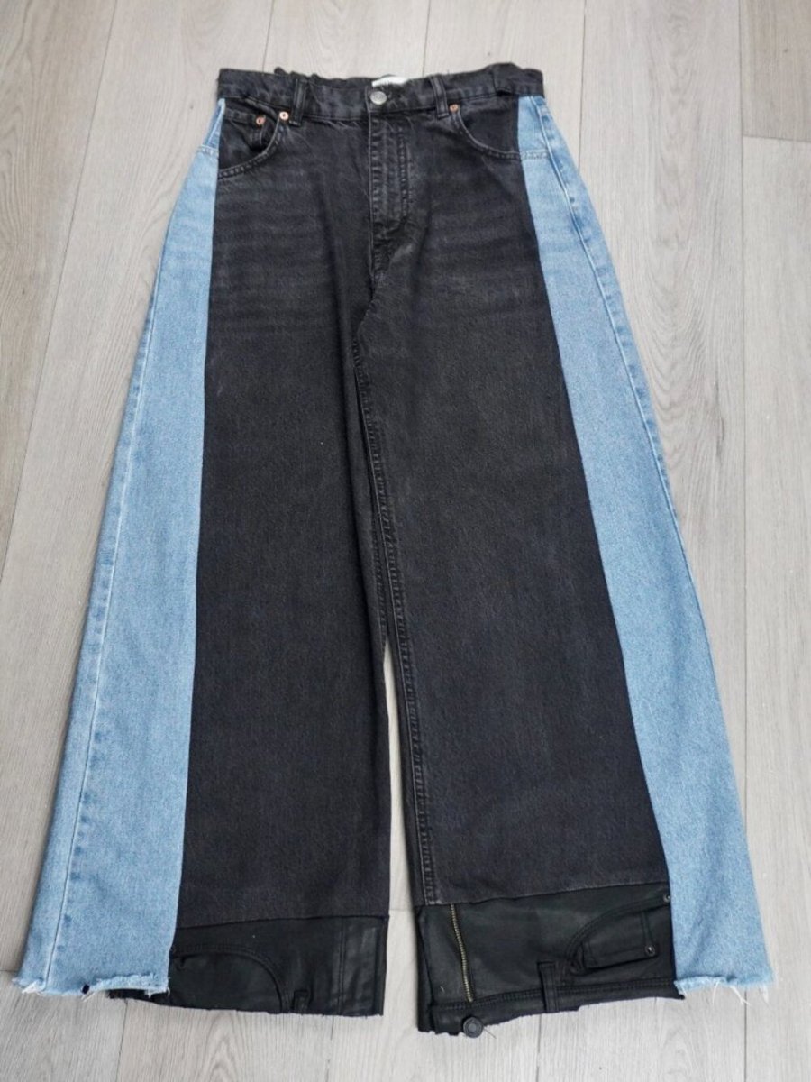 Color Block Wide Leg Jeans (Size 28) – Rare Edgy Style - TheRWDenimColor Block Wide Leg – Rare Edgy Style Patchwork Upcycled Reworked Denim – TheRWDenim