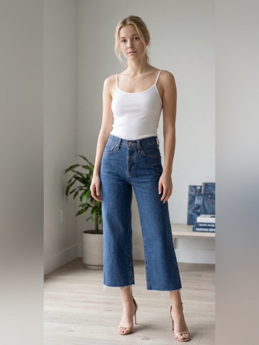Denim Forum High-Rise Cropped Wide-Leg Jeans in Blue - TheRWDenimDenim Forum High-Rise Cropped Wide-Leg in Blue – TheRWDenim