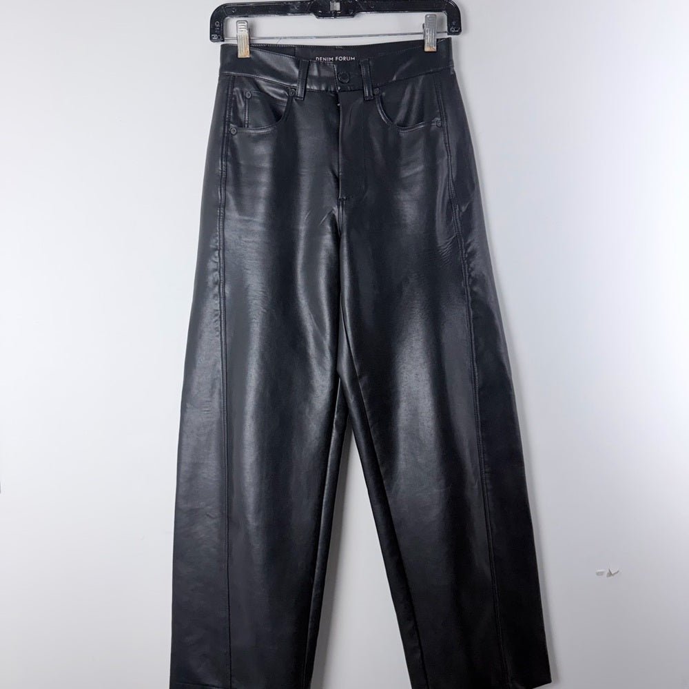 Denim Forum “The Farrah Hi-rise wide leg leather pants” size 23 - TheRWDenimDenim Forum The Farrah Hi-Rise Wide Leg Leather Pants Black – TheRWDenim