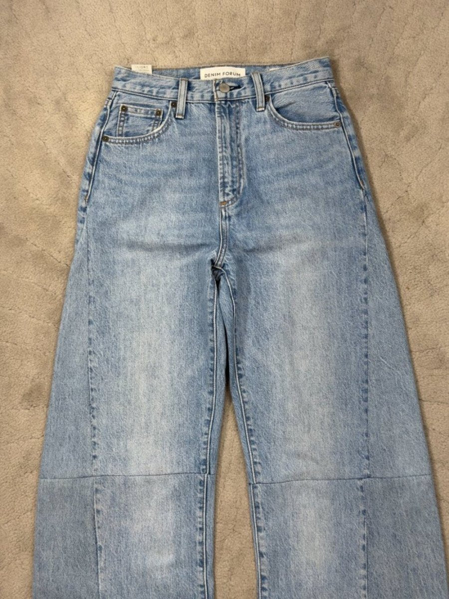 Denim Forum “The Nina” Super High Cigarette (30L) – Reworked - TheRWDenimDenim Forum The Nina Super High Cigarette Wide-Leg Blue Wash Upcycled Reworked Denim – TheRWDenim