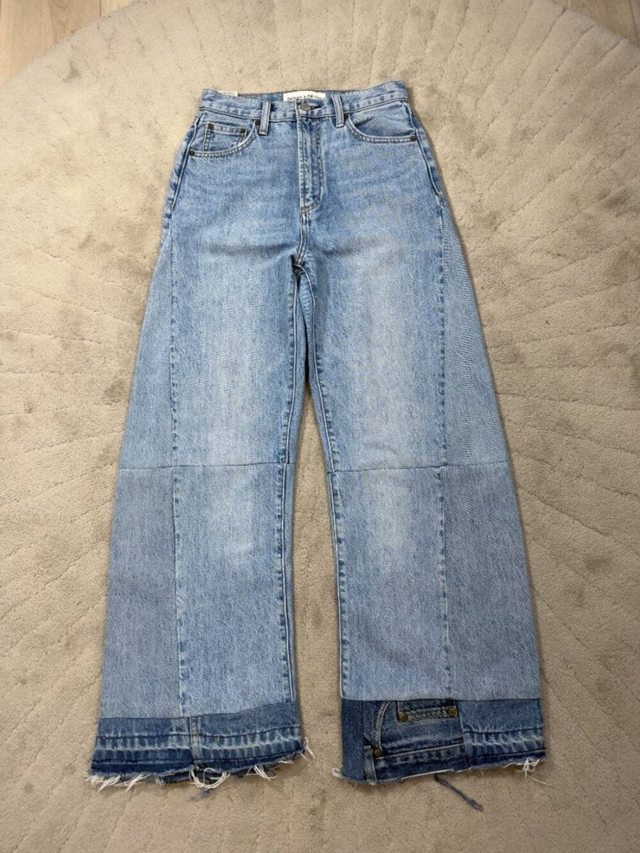 Denim Forum “The Nina” Super High Cigarette (30L) – Reworked - TheRWDenimDenim Forum The Nina Super High Cigarette Wide-Leg Blue Wash Upcycled Reworked Denim – TheRWDenim