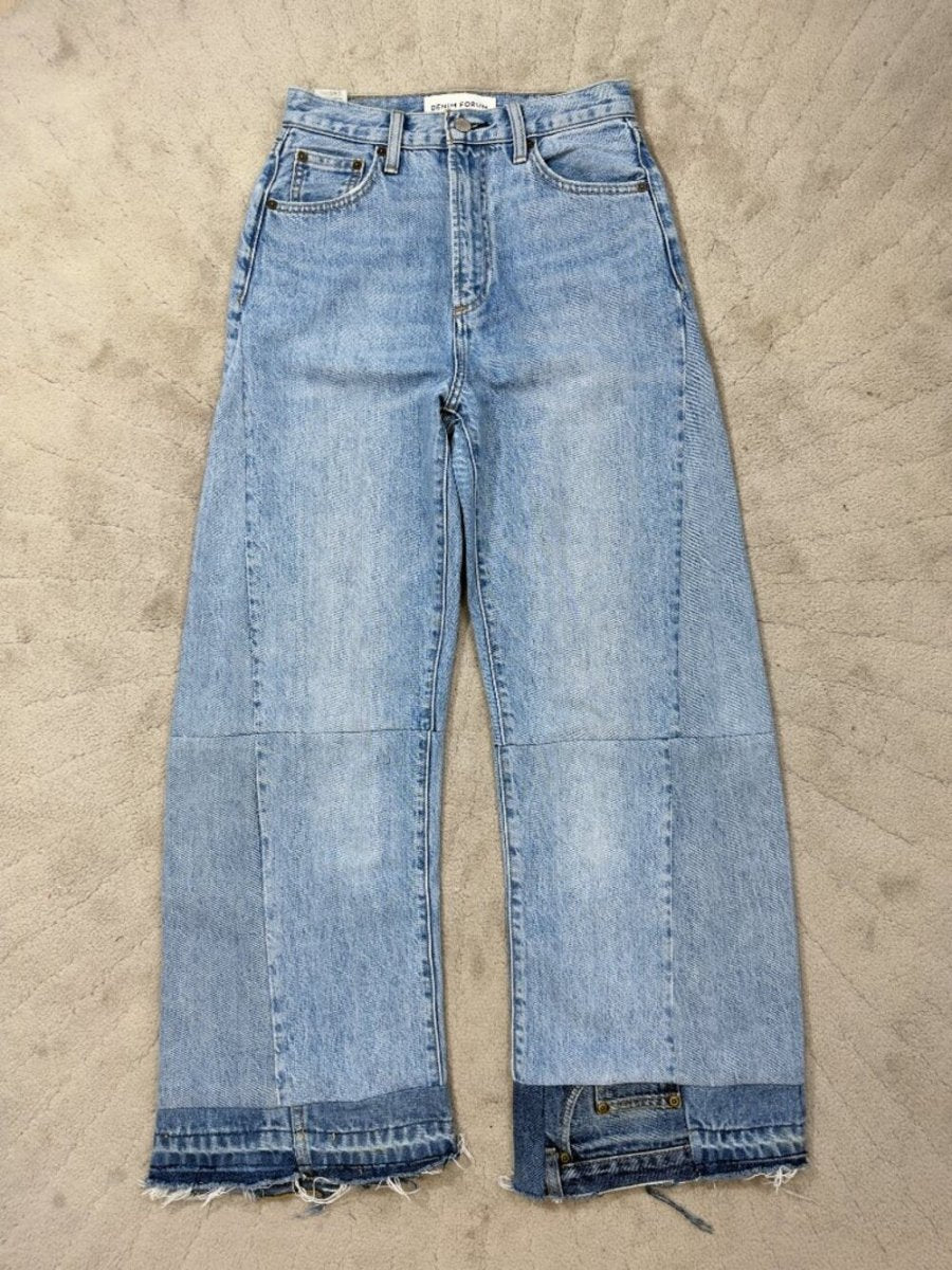 Denim Forum “The Nina” Super High Cigarette (30L) – Reworked - TheRWDenimDenim Forum The Nina Super High Cigarette Wide-Leg Blue Wash Upcycled Reworked Denim – TheRWDenim