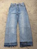 Denim Forum “The Nina” Super High Cigarette (30L) – Reworked - TheRWDenimDenim Forum The Nina Super High Cigarette Wide-Leg Blue Wash Upcycled Reworked Denim – TheRWDenim