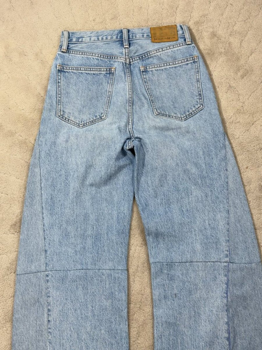 Denim Forum “The Nina” Super High Cigarette (30L) – Reworked - TheRWDenimDenim Forum The Nina Super High Cigarette Wide-Leg Blue Wash Upcycled Reworked Denim – TheRWDenim