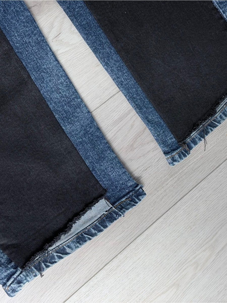 Dynamite Two-Tone Black and Blue Wide Leg reworked upcycled size 23 - TheRWDenimDynamite Two-Tone Black and Blue Wide Leg Patchwork Upcycled Reworked Denim – TheRWDenim
