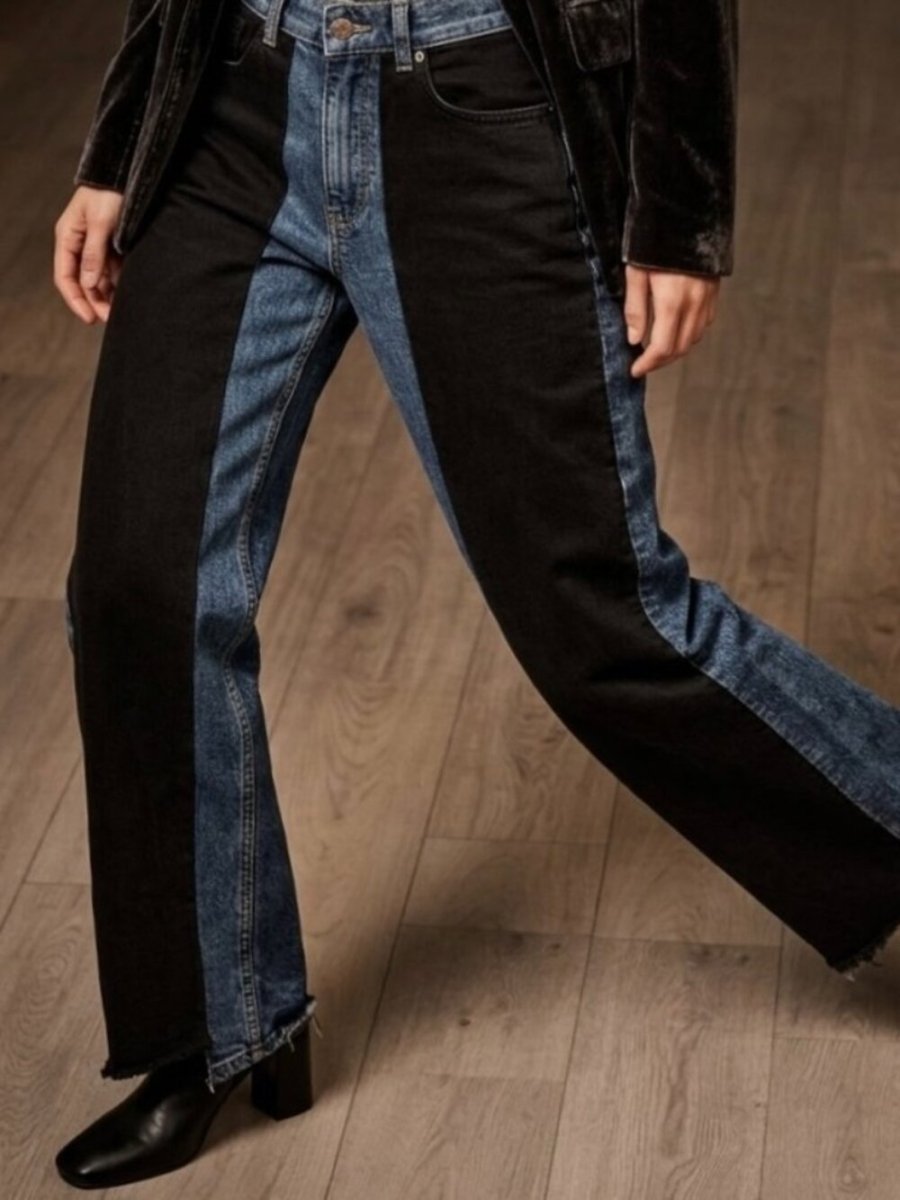 Dynamite Two-Tone Black and Blue Wide Leg reworked upcycled size 23 - TheRWDenimDynamite Two-Tone Black and Blue Wide Leg Patchwork Upcycled Reworked Denim – TheRWDenim