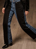 Dynamite Two-Tone Black and Blue Wide Leg reworked upcycled size 23 - TheRWDenimDynamite Two-Tone Black and Blue Wide Leg Patchwork Upcycled Reworked Denim – TheRWDenim