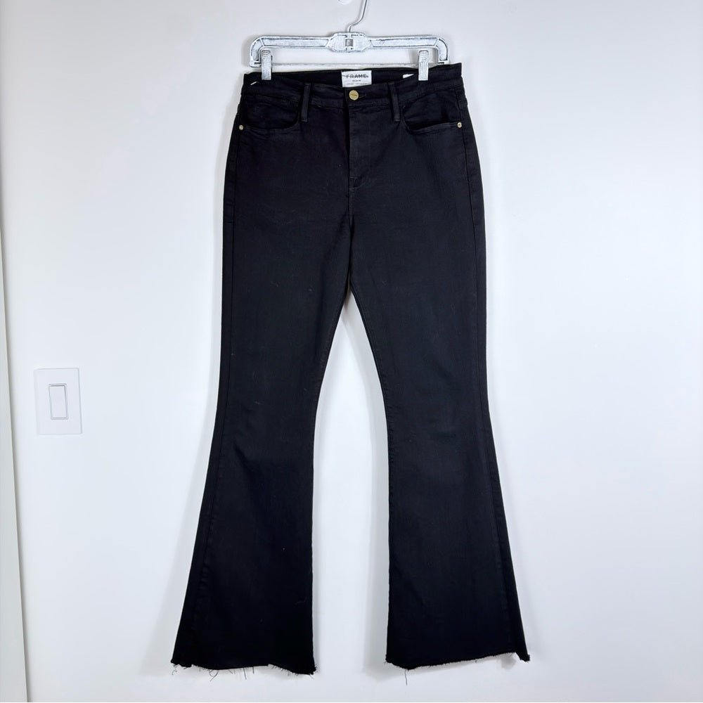 Frame Denim Black “The High Flare” - TheRWDenimFRAME The High Flare Denim Black Wide-Leg – TheRWDenim