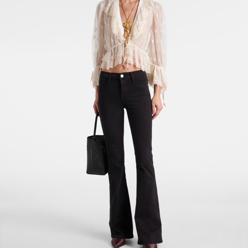 Frame Denim Black “The High Flare” - TheRWDenimFRAME The High Flare Denim Black Wide-Leg – TheRWDenim
