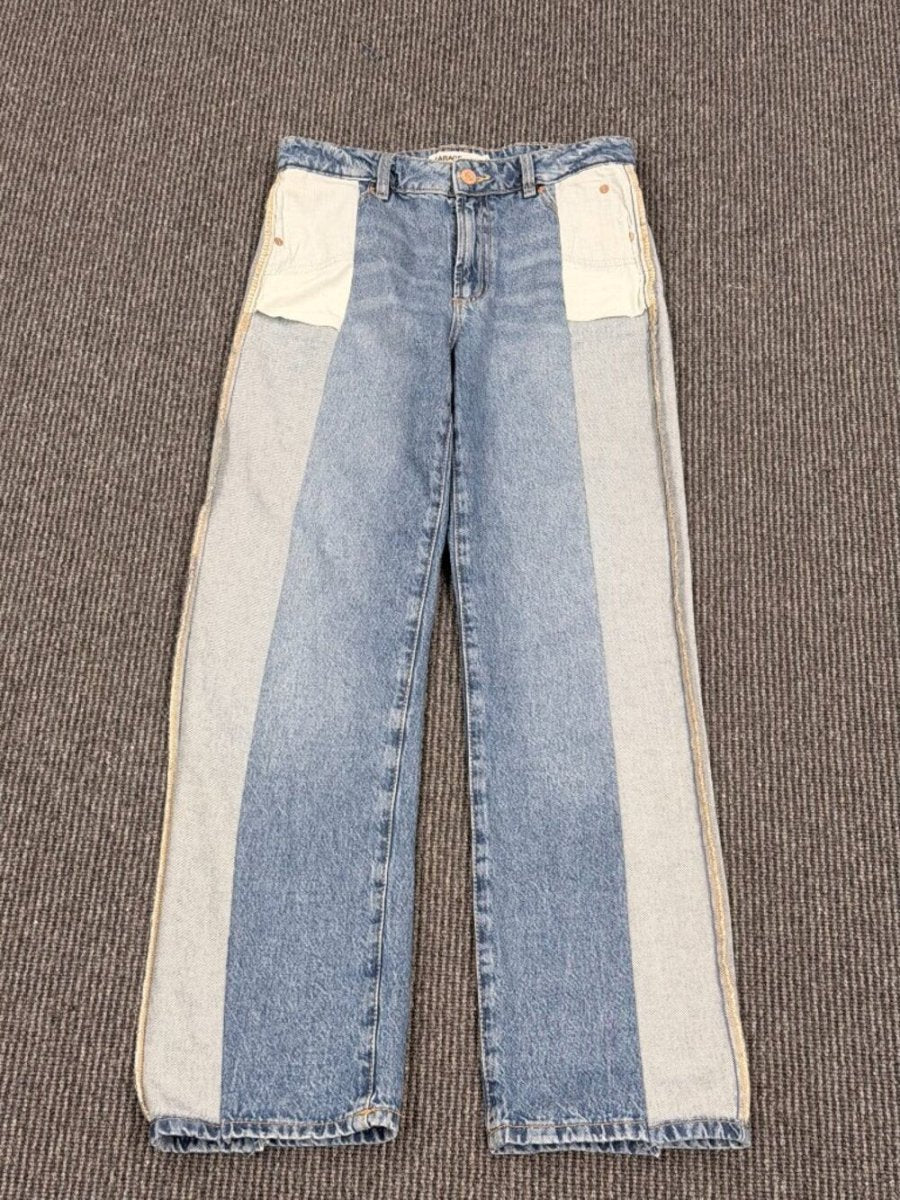 Garage Reworked Upcycled Inside-Out Wide Leg Jeans - Tailored Waist 15" - TheRWDenimGarage Inside-Out Wide Leg - Tailored Waist Patchwork Upcycled Reworked Denim – TheRWDenim