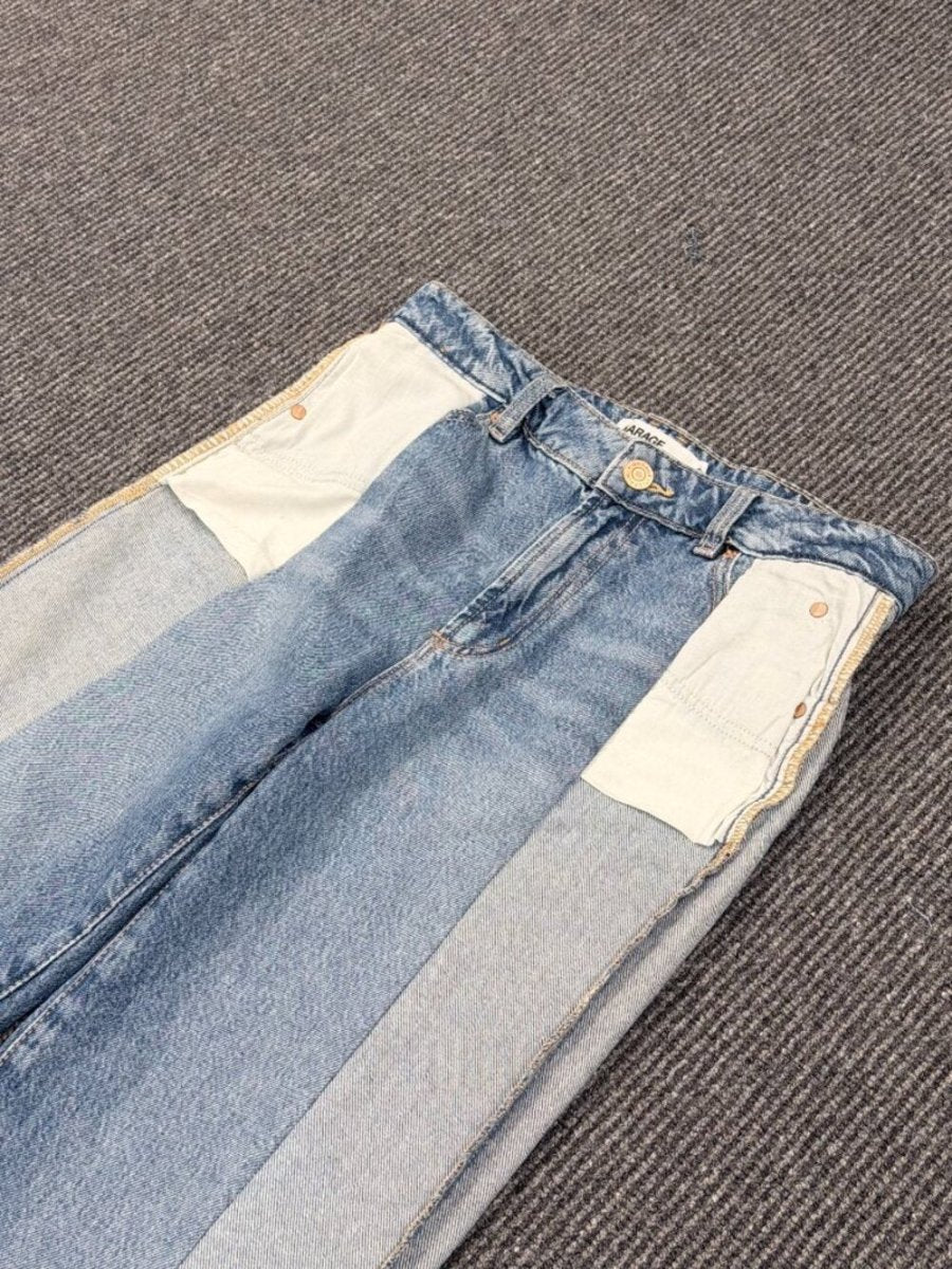 Garage Reworked Upcycled Inside-Out Wide Leg Jeans - Tailored Waist 15" - TheRWDenimGarage Inside-Out Wide Leg - Tailored Waist Blue Wash Upcycled Reworked Denim – TheRWDenim