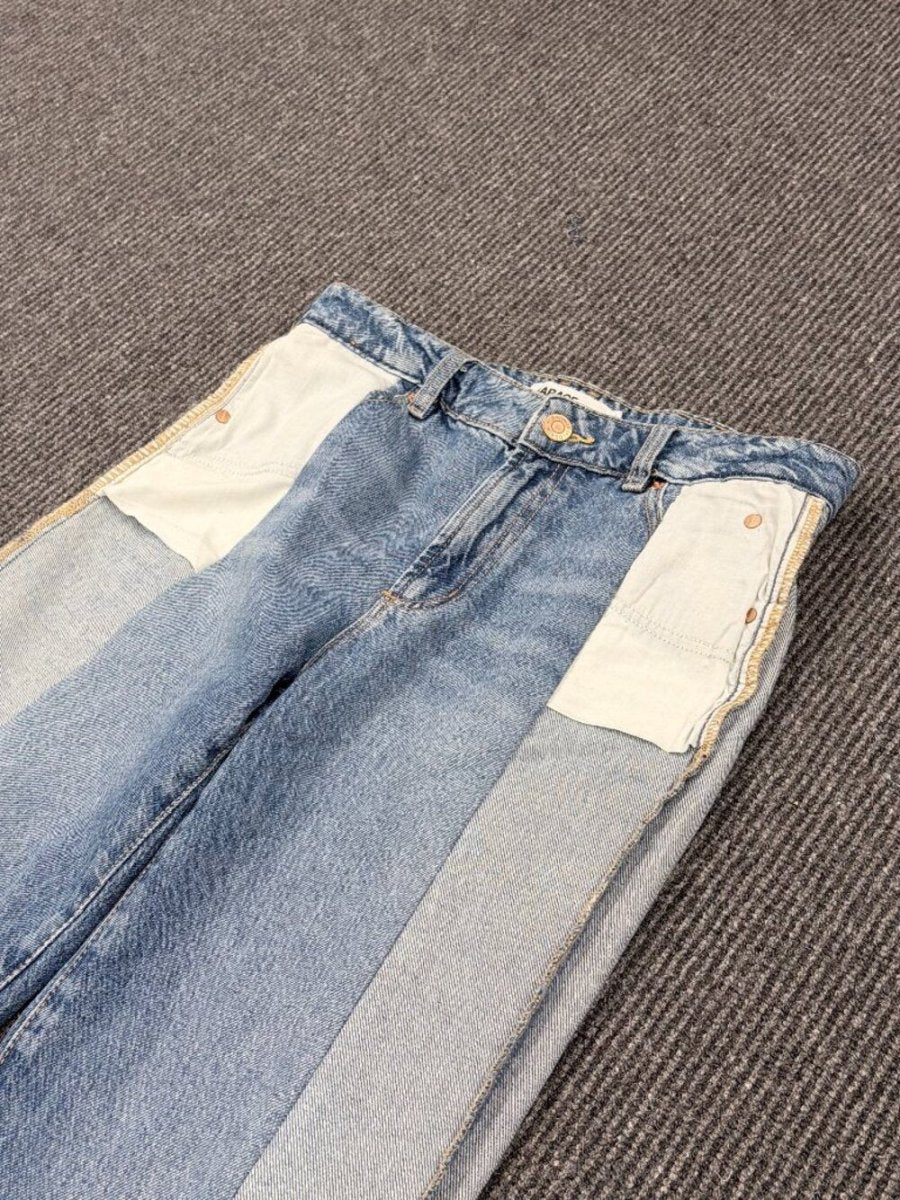 Garage Reworked Upcycled Inside-Out Wide Leg Jeans - Tailored Waist 15" - TheRWDenimGarage Inside-Out Wide Leg - Tailored Waist Blue Wash Upcycled Reworked Denim – TheRWDenim
