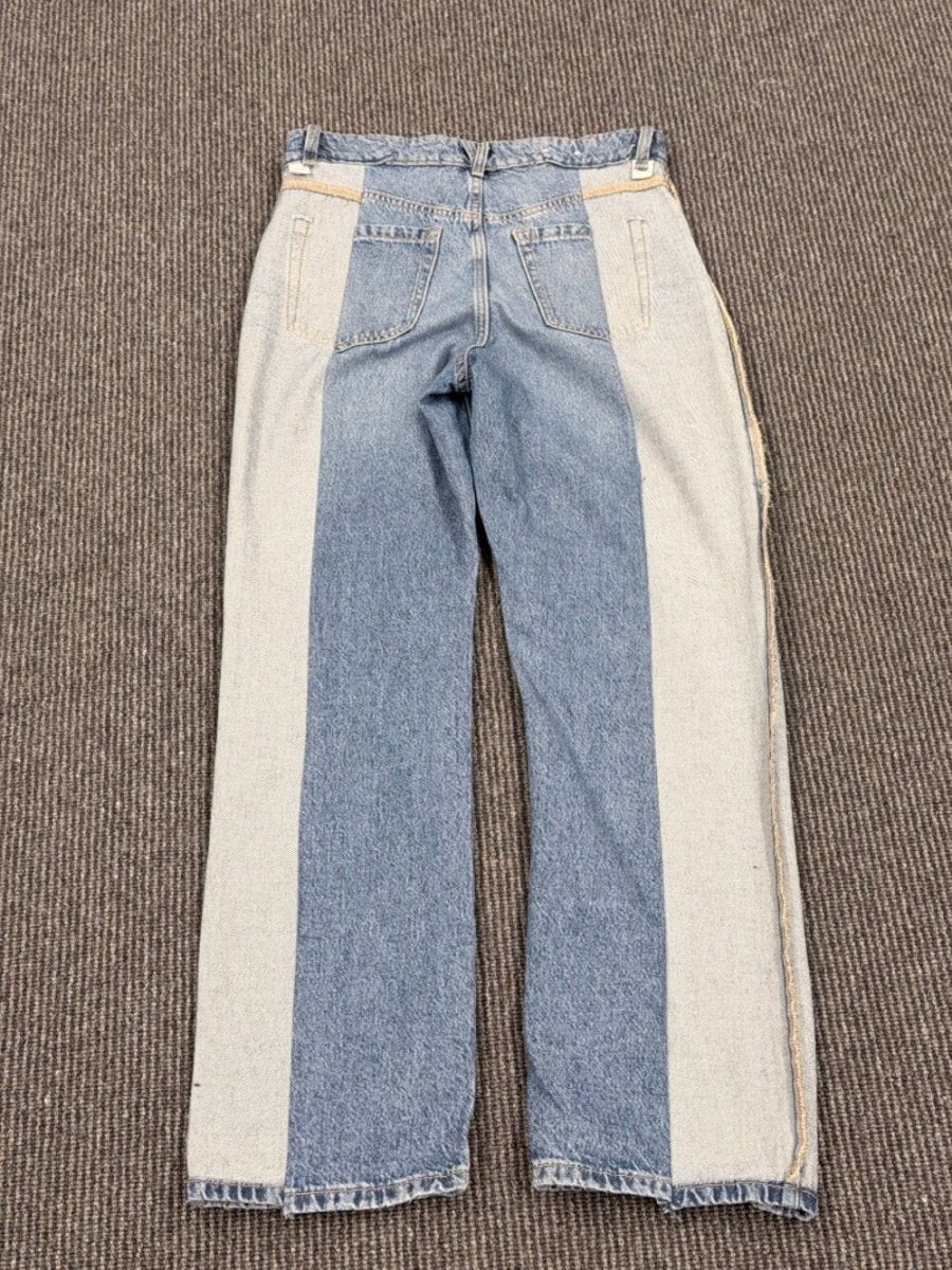 Garage Reworked Upcycled Inside-Out Wide Leg Jeans - Tailored Waist 15" - TheRWDenimGarage Inside-Out Wide Leg - Tailored Waist Patchwork Upcycled Reworked Denim – TheRWDenim