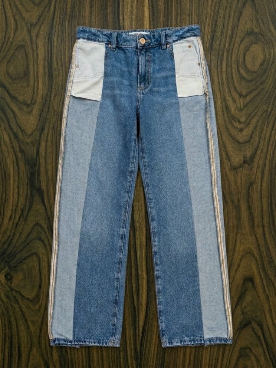 Garage Reworked Upcycled Inside-Out Wide Leg Jeans - Tailored Waist 15" - TheRWDenimGarage Inside-Out Wide Leg - Tailored Waist Patchwork Upcycled Reworked Denim – TheRWDenim