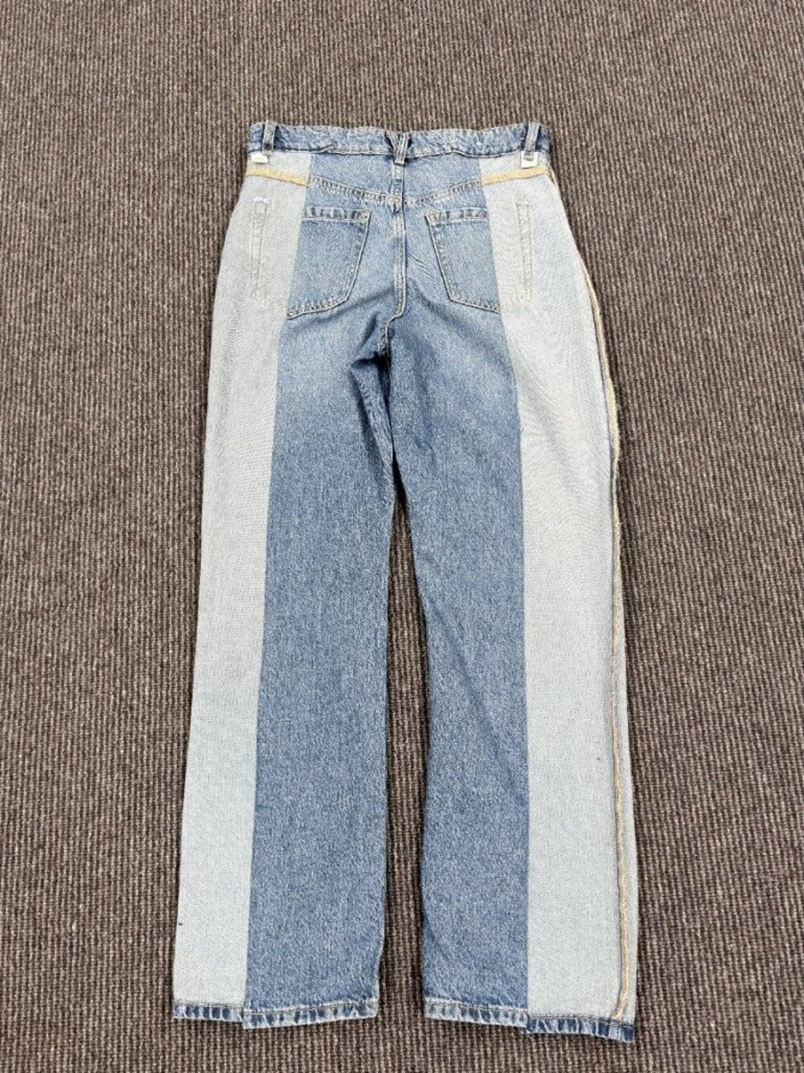Garage Reworked Upcycled Inside-Out Wide Leg Jeans - Tailored Waist 15" - TheRWDenimGarage Inside-Out Wide Leg - Tailored Waist Patchwork Upcycled Reworked Denim – TheRWDenim