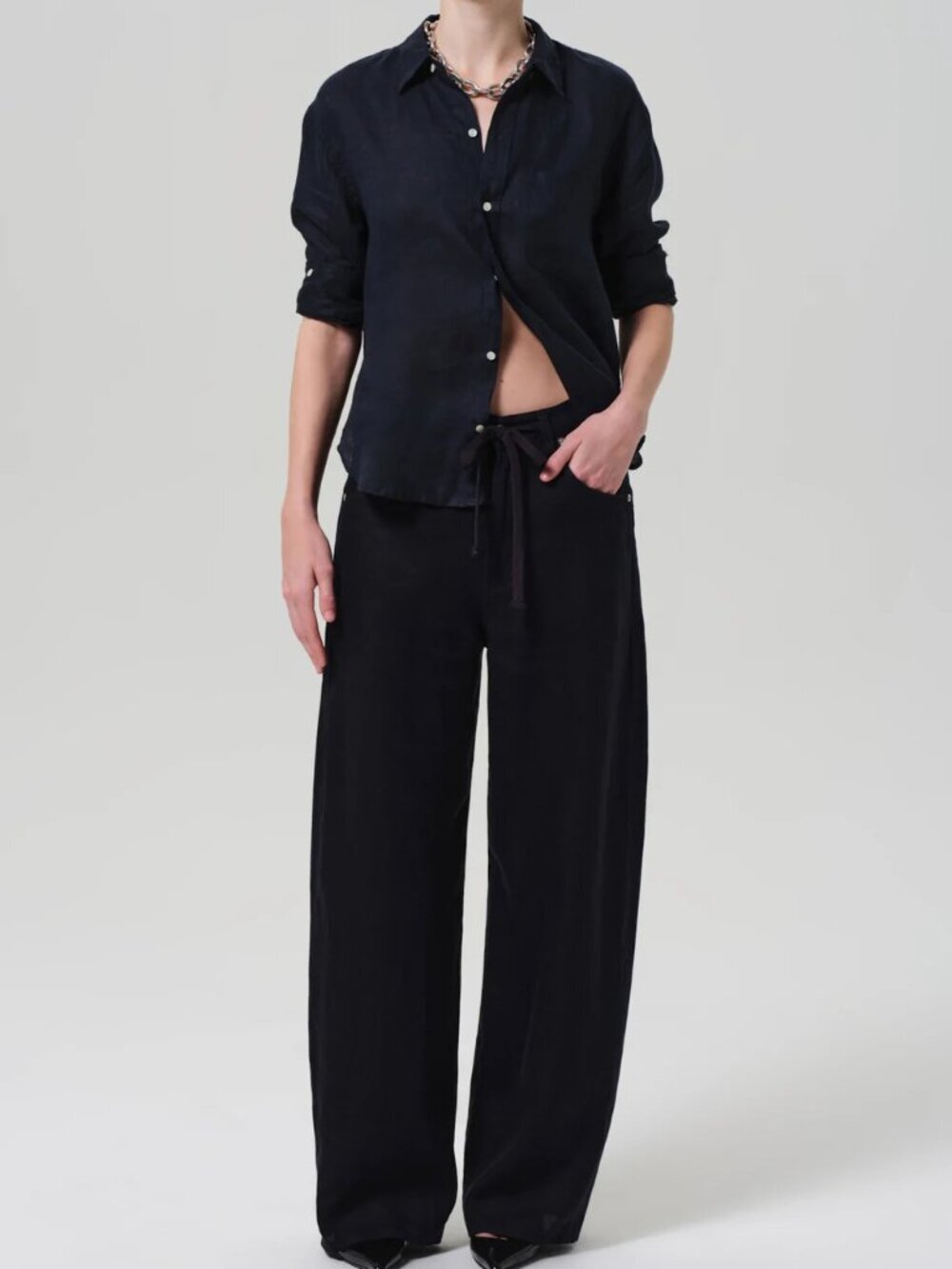Citizens Of Humanity Brynn Drawstring Linen Trouser Black Jeans Size 23