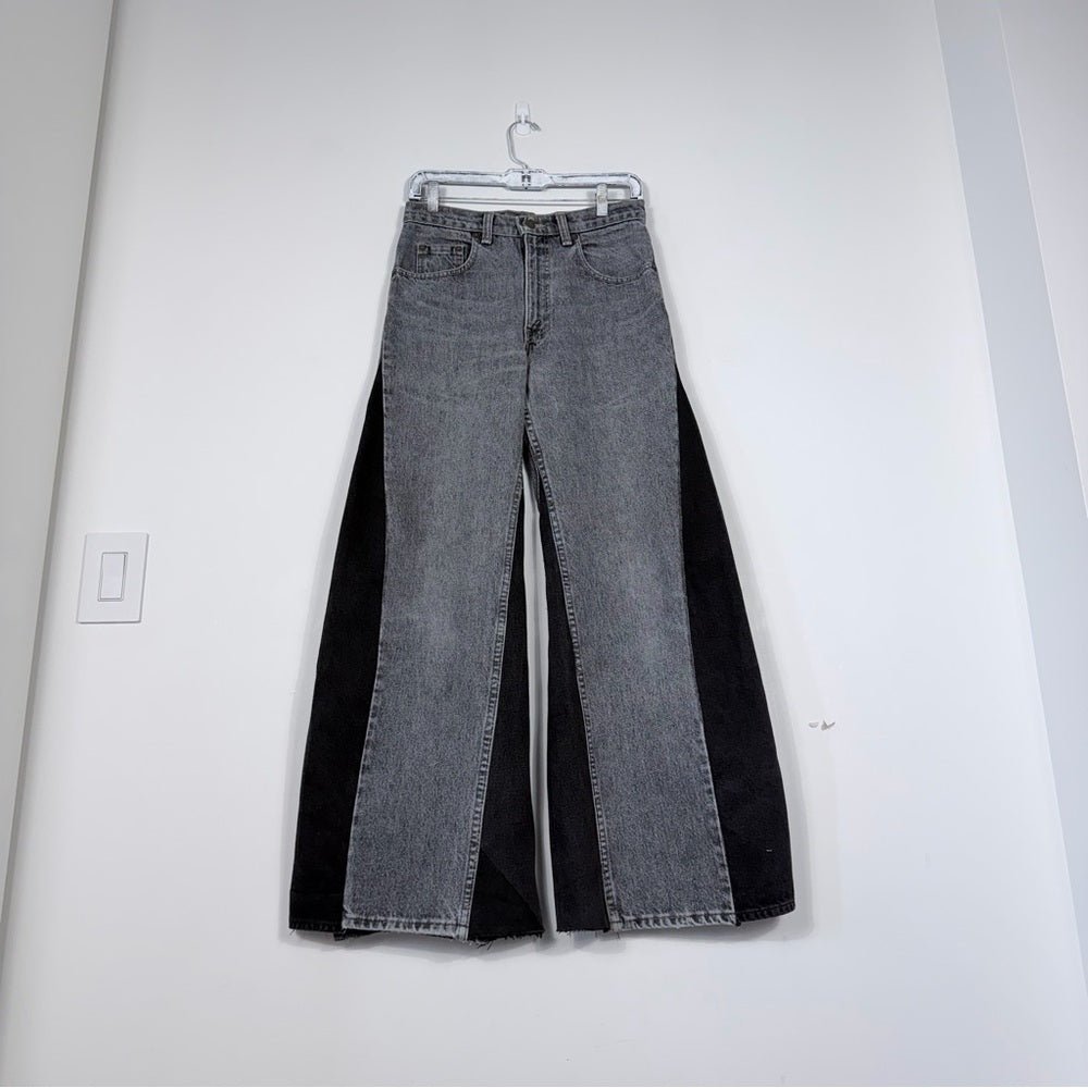 Levi’s 531 Reworked Jeans – Grey/Black Panel (One of One) - TheRWDenimLevi's 531 – Grey/black Panel (One of One) Wide-Leg Upcycled Reworked Denim – TheRWDenim