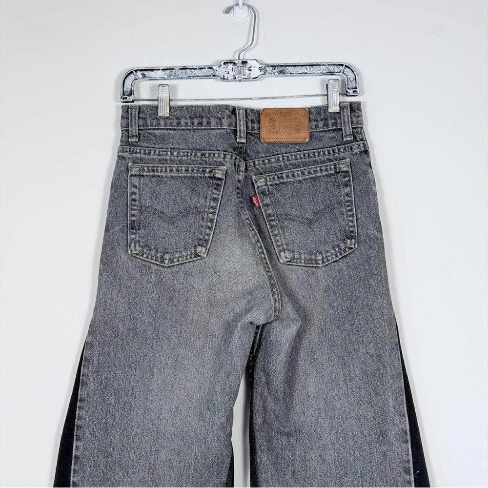 Levi’s 531 Reworked Jeans – Grey/Black Panel (One of One) - TheRWDenimLevi's 531 – Grey/black Panel (One of One) Wide-Leg Upcycled Reworked Denim – TheRWDenim