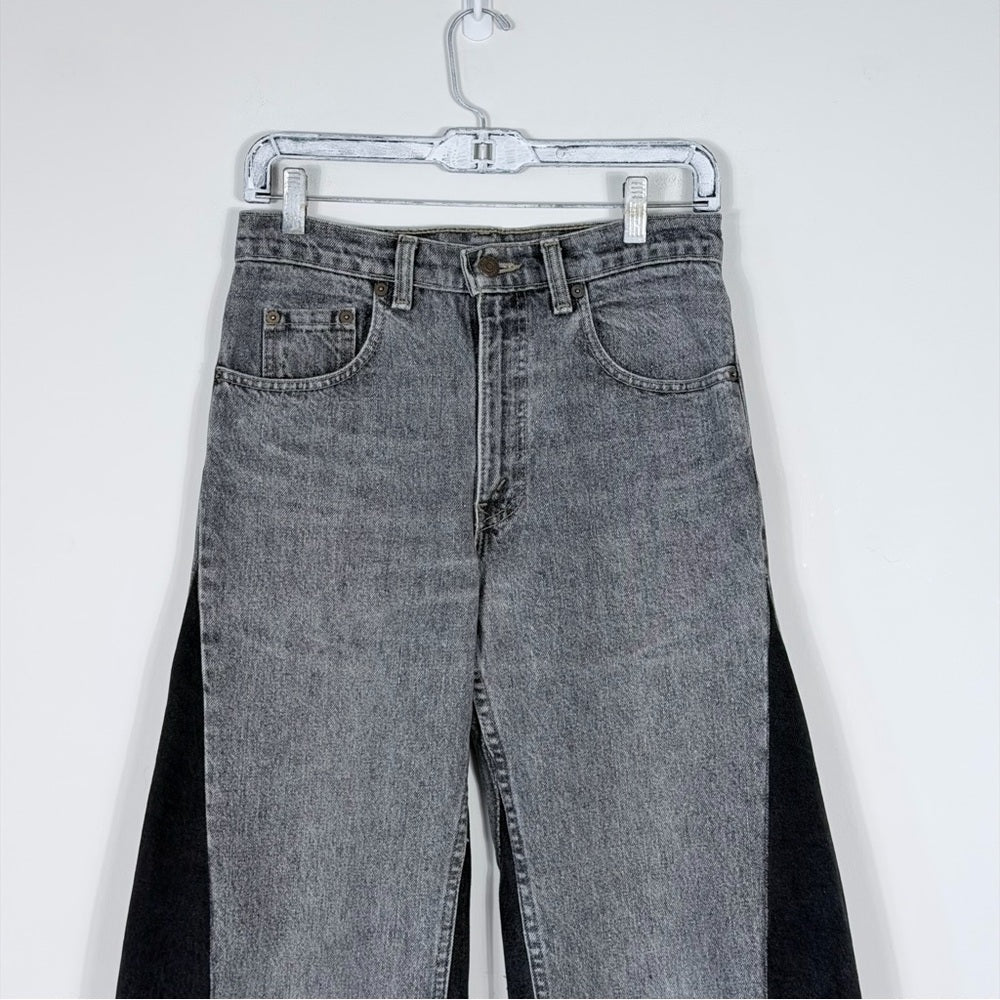 Levi’s 531 Reworked Jeans – Grey/Black Panel (One of One) - TheRWDenimLevi's 531 – Grey/black Panel (One of One) Wide-Leg Upcycled Reworked Denim – TheRWDenim