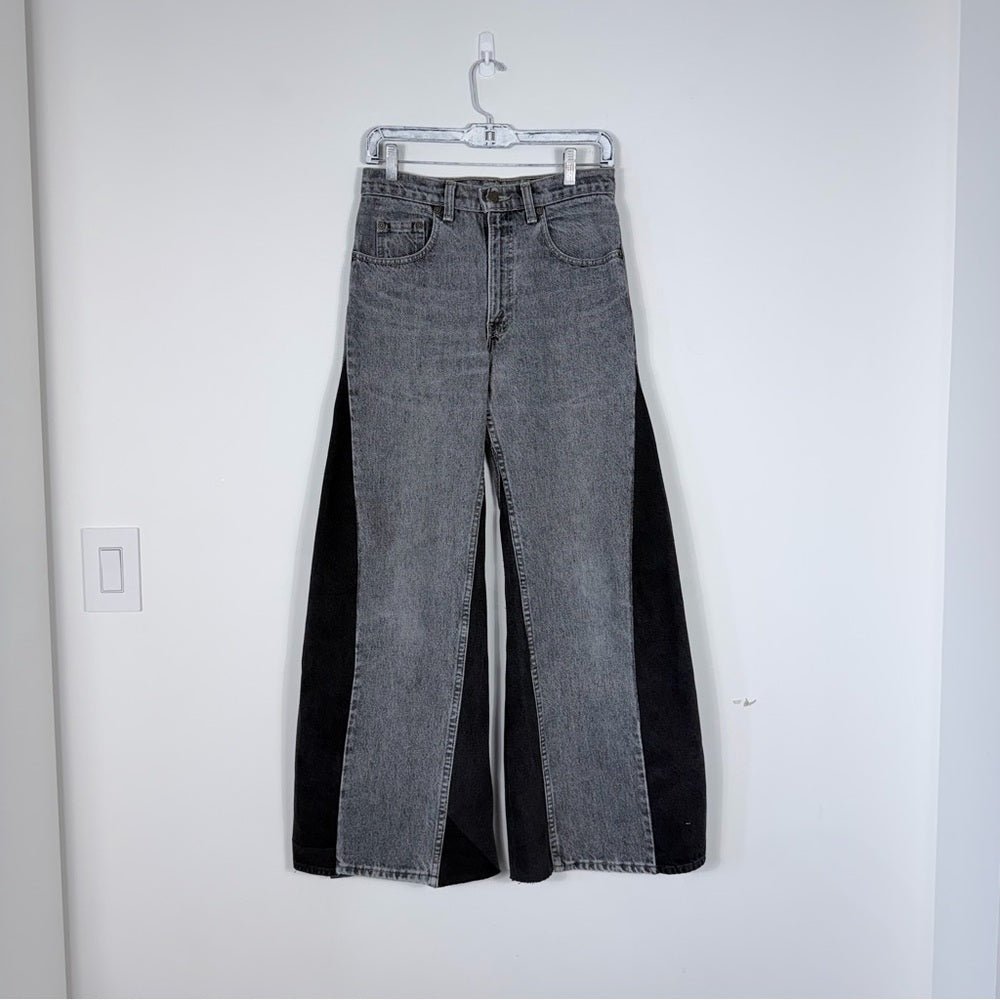 Levi’s 531 Reworked Jeans – Grey/Black Panel (One of One) - TheRWDenimLevi's 531 – Grey/black Panel (One of One) Wide-Leg Upcycled Reworked Denim – TheRWDenim