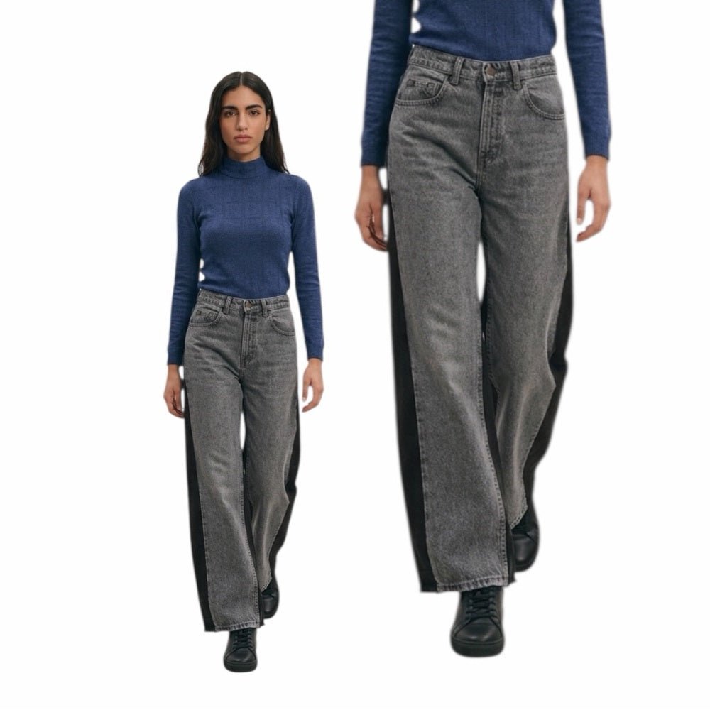 Levi’s 531 Reworked Jeans – Grey/Black Panel (One of One) - TheRWDenimLevi's 531 – Grey/black Panel (One of One) Wide-Leg Upcycled Reworked Denim – TheRWDenim