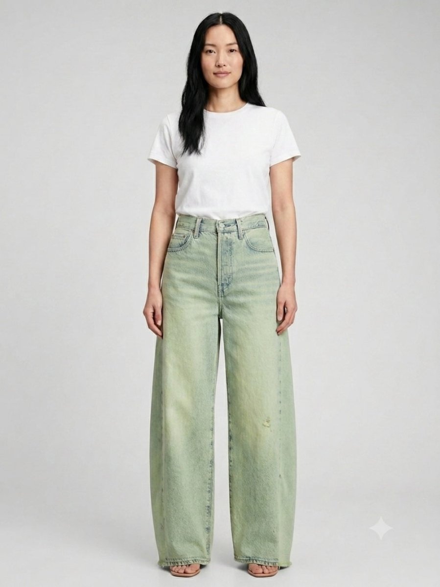 Levi's High-Rise Wide-Leg Jeans in Pale Green Wash upcycled - TheRWDenimLevi's High-Rise Wide-Leg in Pale Green Wash Upcycled Reworked Denim – TheRWDenim