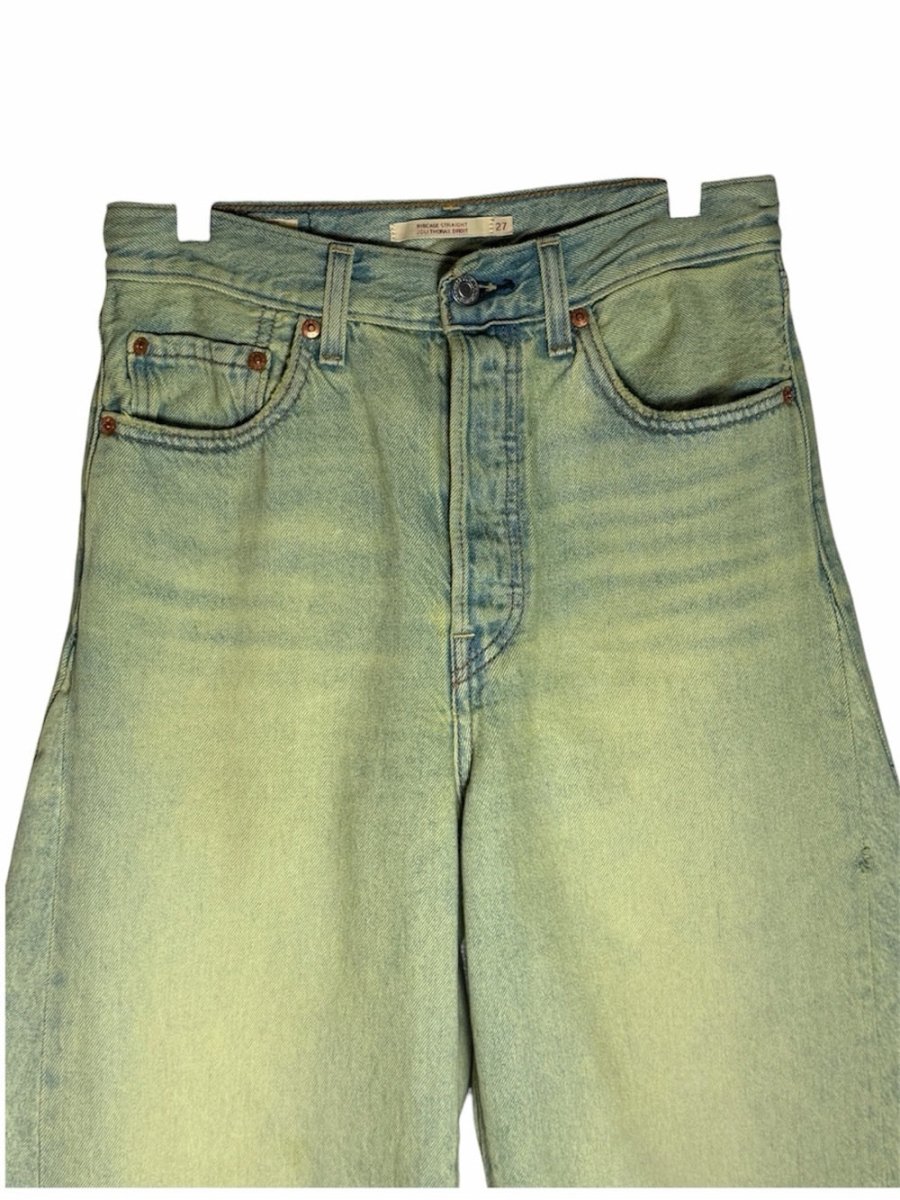 Levi's High-Rise Wide-Leg Jeans in Pale Green Wash upcycled - TheRWDenimLevi's High-Rise Wide-Leg in Pale Green Wash Upcycled Reworked Denim – TheRWDenim