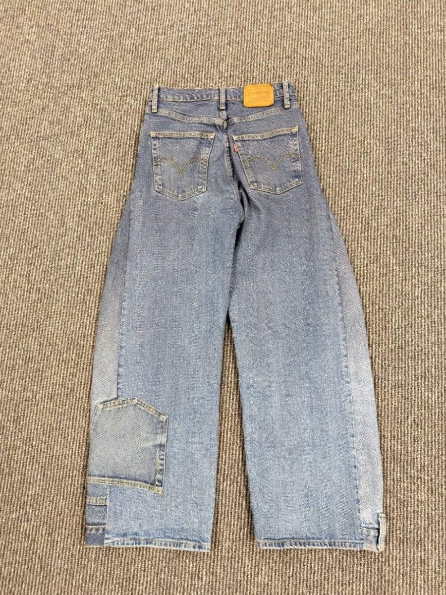 Levi's Reworked Upcycled Barrel Leg Jeans - Organic Dye Curved Denim 26 - TheRWDenimLevi's Barrel Leg - Organic Dye Curved Denim Wide-Leg Blue Wash Upcycled Reworked Denim – TheRWDenim