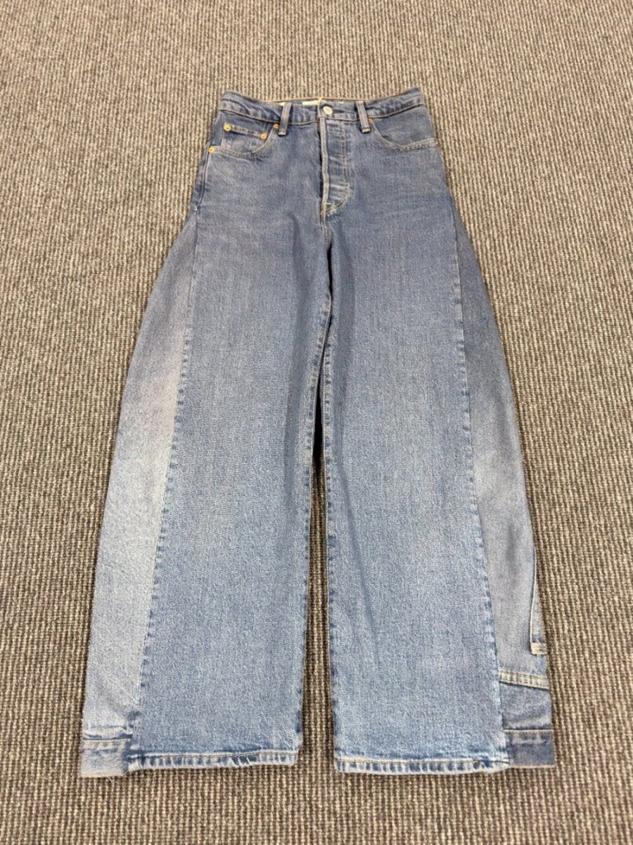 Levi's Reworked Upcycled Barrel Leg Jeans - Organic Dye Curved Denim 26 - TheRWDenimLevi's Barrel Leg - Organic Dye Curved Denim Wide-Leg Blue Wash Upcycled Reworked Denim – TheRWDenim