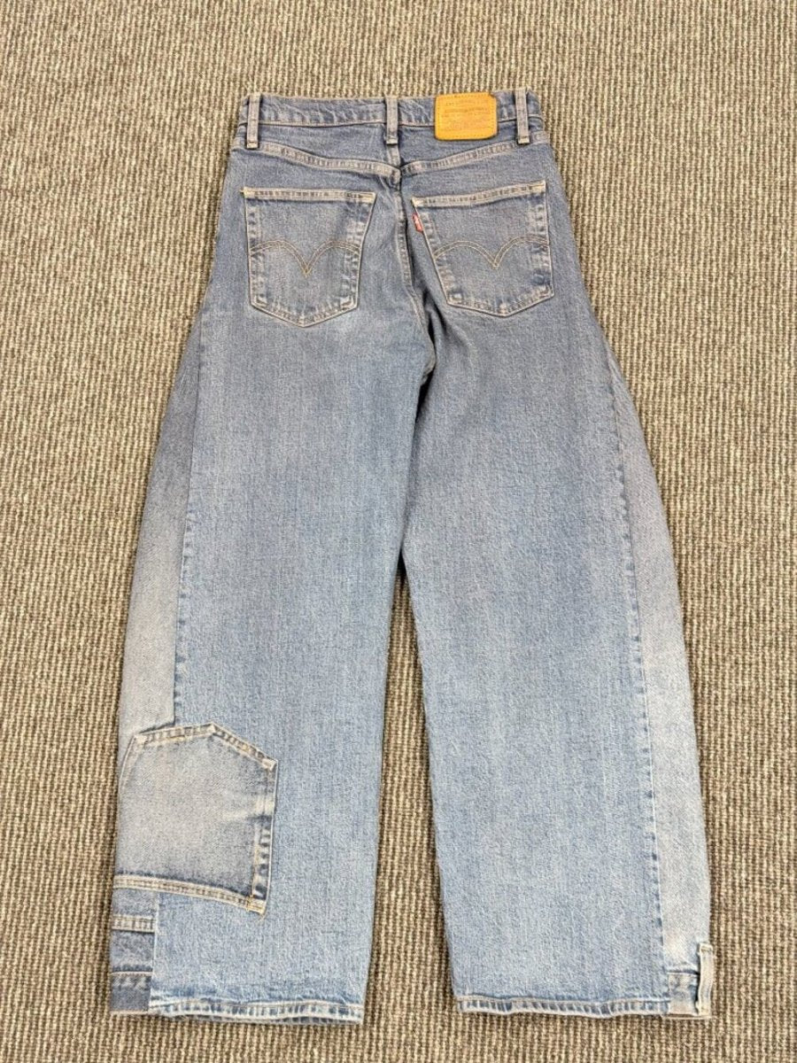 Levi's Reworked Upcycled Barrel Leg Jeans - Organic Dye Curved Denim 26 - TheRWDenimLevi's Barrel Leg - Organic Dye Curved Denim Wide-Leg Blue Wash Upcycled Reworked Denim – TheRWDenim
