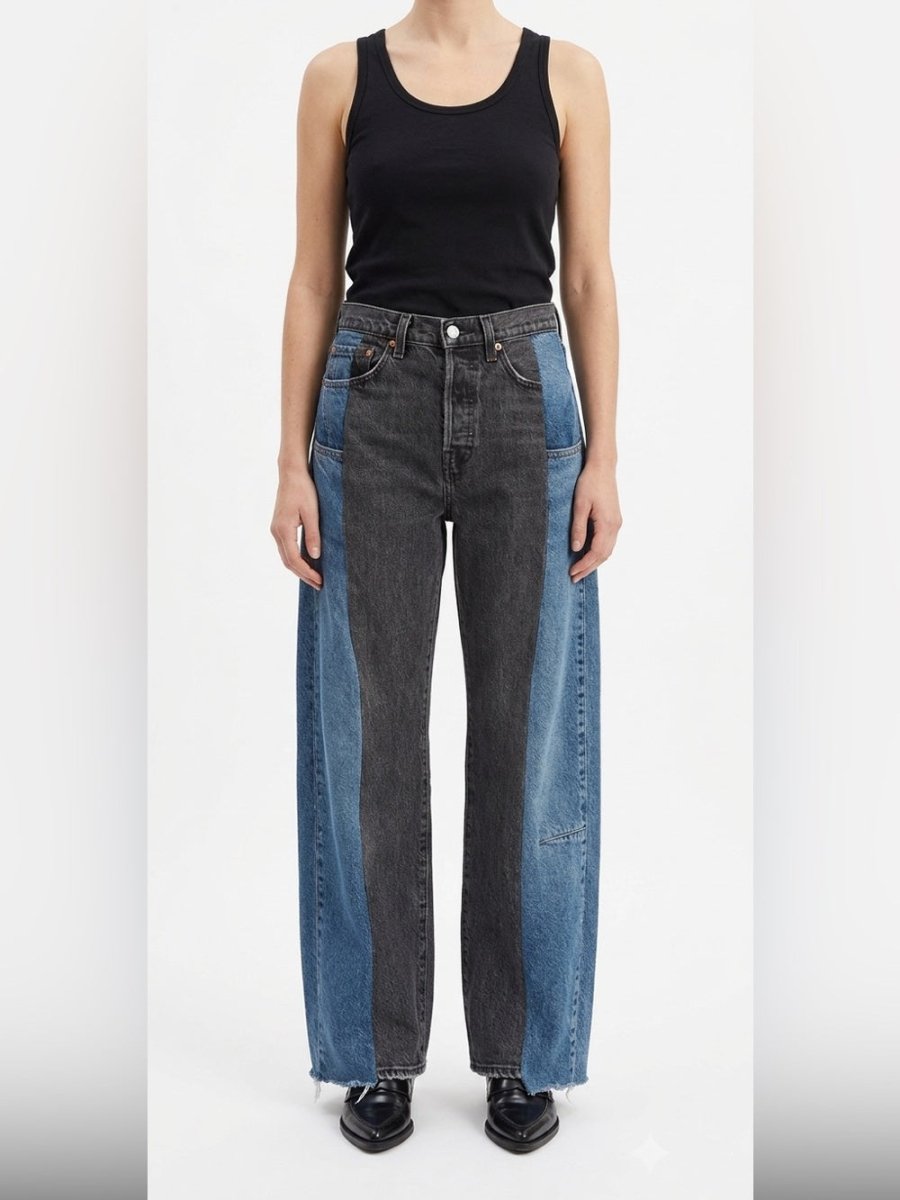 Levi's Two-Tone Black and Blue High-Rise Wide-Leg Jeans upcycled - TheRWDenimLevi's Two-Tone Black and Blue High-Rise Wide-Leg Upcycled Reworked Denim – TheRWDenim