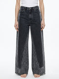 Custom Two Tone Reworked Wide Leg Jeans Black & Acid Wash Flare