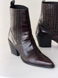 Zara Croc-Embossed Pointed Ankle Boots in Dark Burgundy