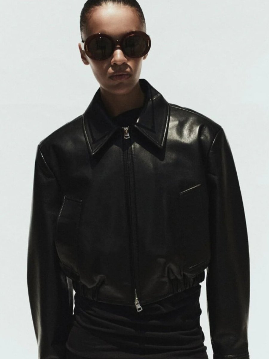Nahla Cropped Jacket (Recycled Leather) in Detox - TheRWDenimAGOLDE Nahla Cropped Jacket (Recycled Leather) in Detox Black – TheRWDenim