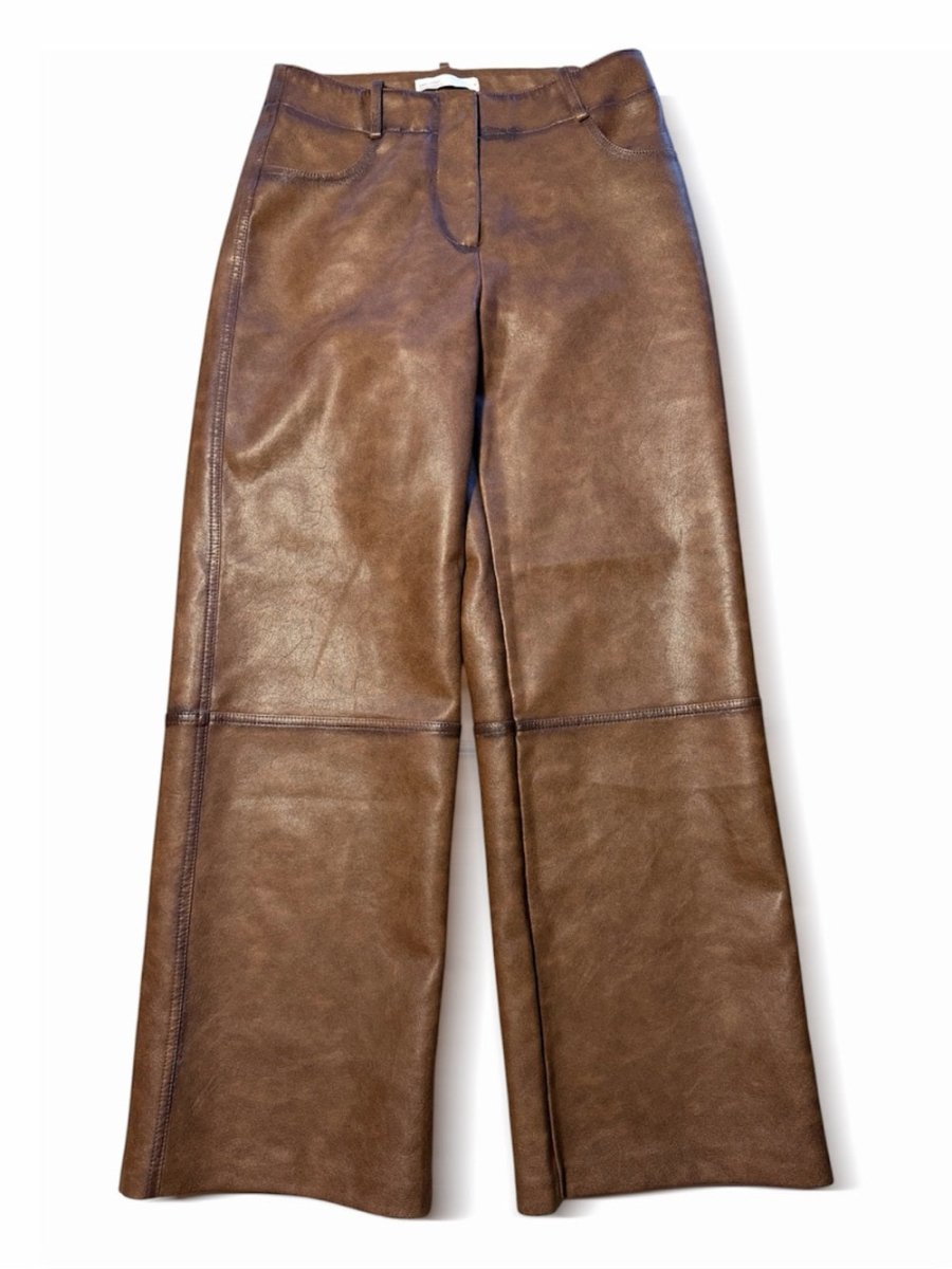 OAK + FORT Chestnut Brown Leather Trousers - TheRWDenimOAK + FORT Chestnut Brown Leather Trousers Wide-Leg – TheRWDenim